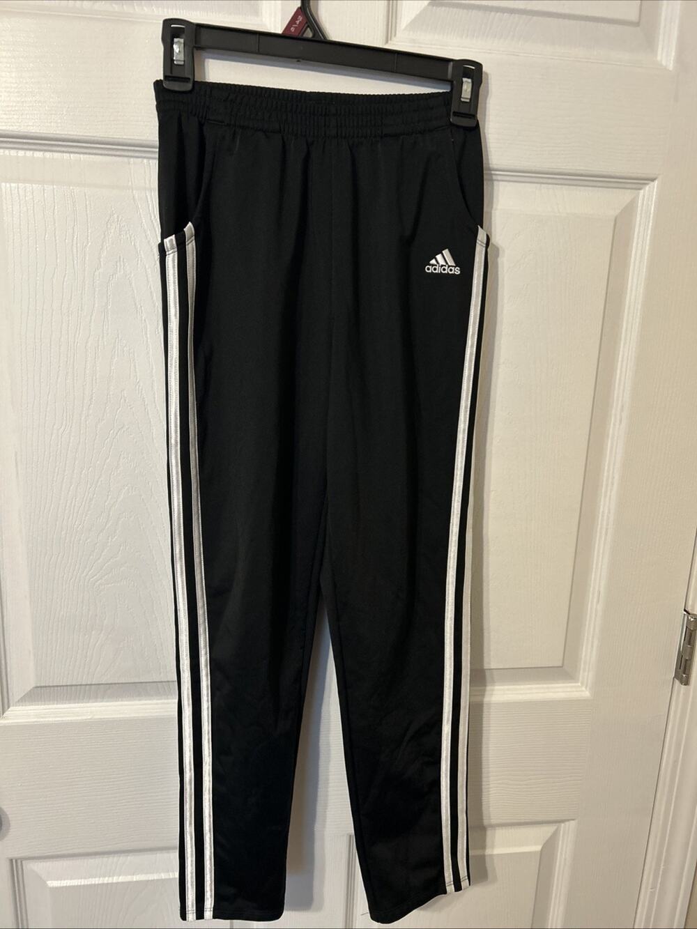 Adidas Youth Track Pants Black White 2-Stripe Athletic Joggers Size L 14/16